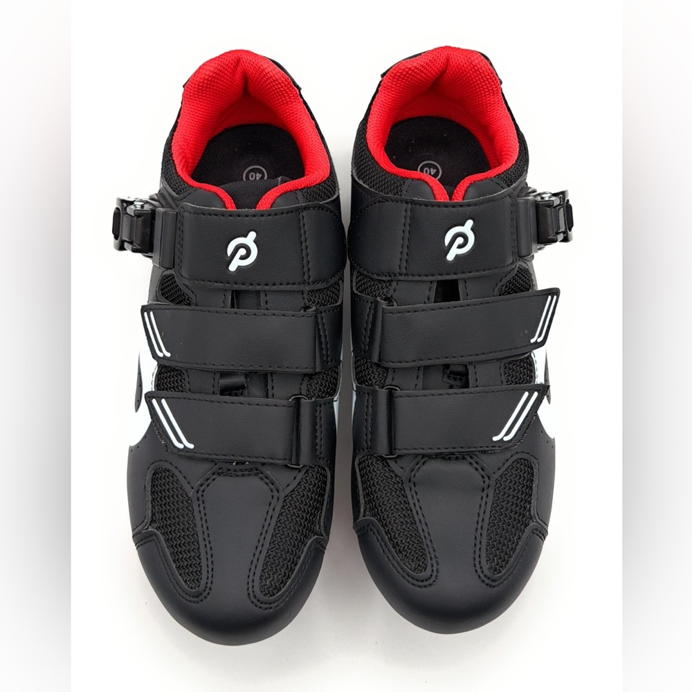 New Peloton Cycling Shoes Mens Size 7 Womans Size 9 Black Red White EU 40